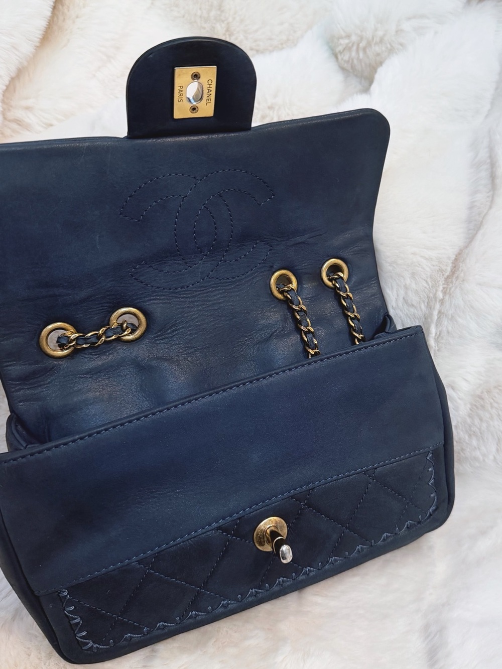 Chanel Navy Blue Quilted Whipstitch Single Flap Bag - Picture 9 of 13